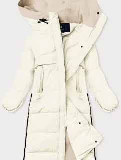 Dlouhá zimní bunda v barvě ecru z různých spojeným materiálů (jin-210)