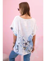 Dámská bavlněná košile s motýly a květinami bílý