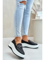 Kožené Dámské Mokasíny Na Platformě S Dekorací Černé Vinceza 89105