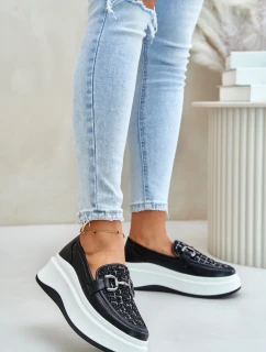 Kožené Dámské Mokasíny Na Platformě S Dekorací Černé Vinceza 89105