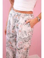 Dámské široké kalhoty s květinovým potiskem tmavá máta