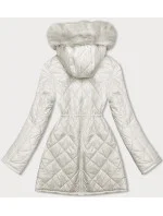 Oboustranná dámská prošívaná bunda - kožíšek v barvě ecru (H-897-11)