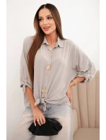 Dámská košile s viskózou a ozdobnými knoflíky a límečkem tmavě béžová