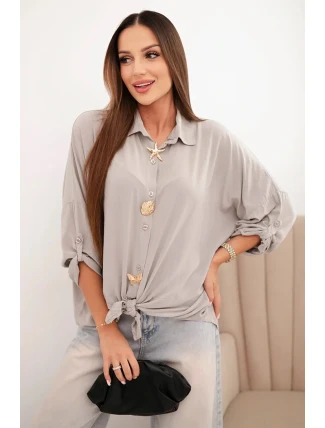 Dámská košile s viskózou a ozdobnými knoflíky a límečkem tmavě béžová