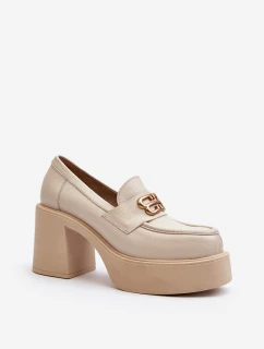 Zazoo 20170 Dámská kožená obuv na podpatku světle béžové