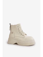Zateplené kožené kotníkové boty na masivní podrážce světle béžové GOE OO2N4127
