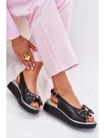 Dámské kožené sandály na klínu s mašlí Zazoo 1882 černé