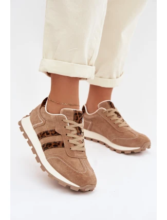 Dámské semišové tenisky na platformě Leopardí vzor LR61-7071 Hnědé