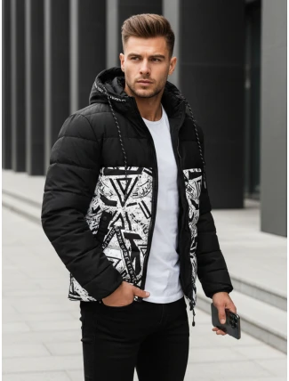 Pánská prošívaná zimní bunda s kapucí černá FashionStreet TX5131