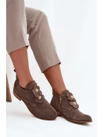 Semišové dámské polobotky s ozdobnými květinami Zazoo 3080 tmavě béžové