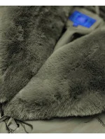 Dlouhá zimní bunda v barvě khaki s kožešinovým límcem (j9-071)