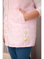 Dámská vesta Plus Size s kapucí a květinovým prošíváním cukrová růžová