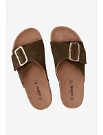 Kožené semišové dámské pantofle s přezkou tmavě zelené Beryl