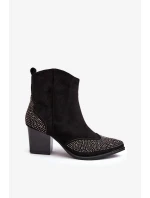 Dámské zdobené kovbojské boty na vysokém podpatku černá Eleduana