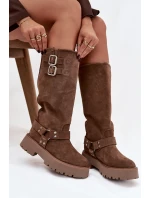 Dámské kozačky Helisse – černé, s pásky a stříbrnými přezkami