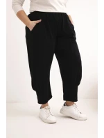 Dámské kalhoty Plus Size s nízkým sedem a gumou v pase černé
