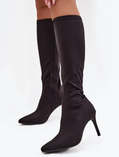 Materiálové dámské kozačky na jehlovém podpatku S.Барски HY52-513 Černé