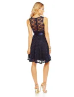 Dámské krajkové šaty na ramínka s páskem středně dlouhé tmavě modré - Tmavě modrá - MAYAADI