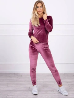 Velurová souprava se záhybem na zadní straně tmavě růžová