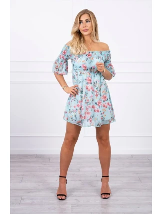 Španělské šaty s květinovým motivem v mátové barvě Španělské šaty s květinovým motivem v mátové barvě