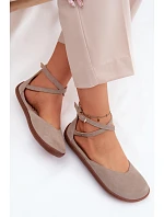 Semišové dámské baleríny Barefoot s pásky Zazoo 320 Cappuccino