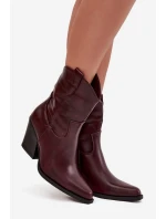 Dámské kotníkové boty na podpatku D8271 Vínová - Sweet Shoes