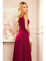 CHIARA - Elegantní dámské maxi šaty ve vínové bordó barvě na ramínkách 299-5