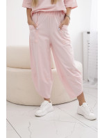 Bavlněný komplet halenka + kalhoty světle růžová