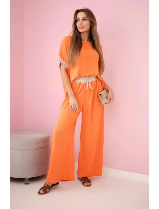 Viskózový komplet se zlatým lemováním pomeranč Viskózový komplet se zlatým lemováním pomeranč