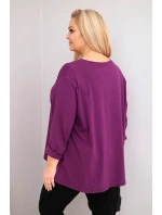 Dámská blůza plus size s bavlnou a dlouhým rukávem a nařasením tmavě fialová