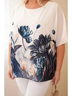 Dámská halenka Plus Size s květinovým potiskem a volným rukávem jeansová Dámská halenka Plus Size s květinovým potiskem a volným rukávem jeansová