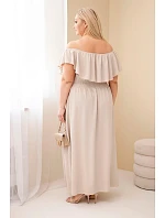 Dámské šaty Plus Size s volánem a elastickým pasem béžová Dámské šaty Plus Size s volánem a elastickým pasem béžová