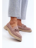 Dámské semišové mokasíny na ploché podrážce s ozdobou D&A TW101 Špinavě růžové