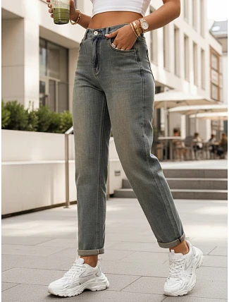 Dámské šedé džíny s vysokým pasem ve střihu mom fit FashionStreet UY3002