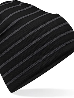 Beechfield B 39R Pletená čepice s pruhy a manžetou 53.039R black/graphite grey