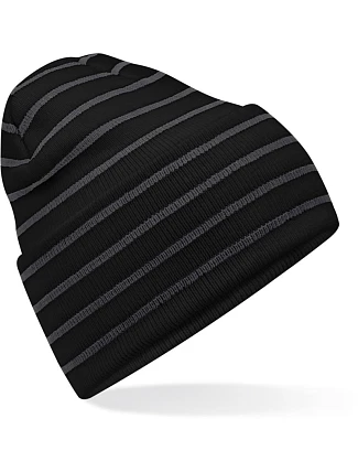 Beechfield B 39R Pletená čepice s pruhy a manžetou 53.039R black/graphite grey