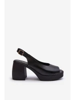 Zazoo 40376 Kožené sandály na masivním podpatku Černé Zazoo 40376 Kožené sandály na masivním podpatku Černé