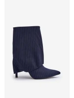 Dámské boty s pruhy na jehlách s ohrnutým svrškem a špičatými špičkami tmavě modré Naritua