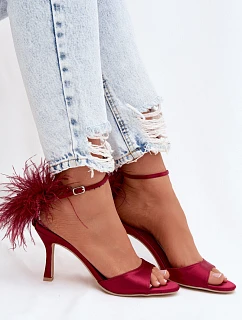 Sandály Na Podpatku S Péřím Bordové Caelina