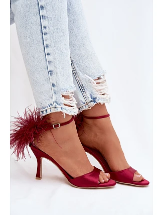Sandály Na Podpatku S Péřím Bordové Caelina