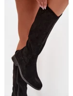 Dámské kozačky s otevřeným vzorem na nízkém podpatku S.Barski HY61-8022 Černé