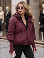 Dámská zimní prošívaná bunda s kapucí TY5898 vínová - FashionStreet