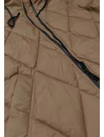 Dlouhá dámská zimní bunda ve velbloudí barvě s kapucí Libland (7832)