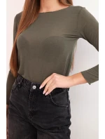 Dámská blůza z kašmíru s kulatým výstřihem a dlouhým rukávem khaki