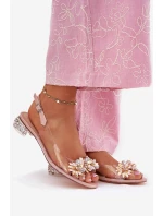 Průhledné sandály na nízkém podpatku se zdobením D&A MR51-709 růžové Průhledné sandály na nízkém podpatku se zdobením D&A MR51-709 růžové