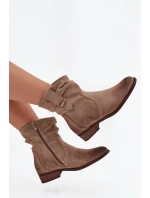 Dámské kotníkové boty na nízkém podpatku s mačkáním zateplené khaki Gracia