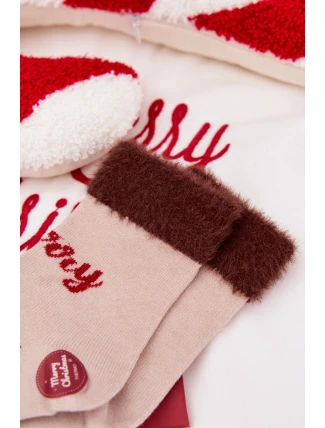 Dětské vánoční ponožky s kožíškem a sobem z alpaka vlny – béžové