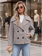 Dámský krátký dvouřadý kabát v béžové barvě FashionStreet NY0813 Dámský krátký dvouřadý kabát v béžové barvě FashionStreet NY0813