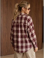 Dámská flanelová košile s kostkovaným vzorem v bordó barvě FashionStreet DY0509 Dámská flanelová košile s kostkovaným vzorem v bordó barvě FashionStreet DY0509
