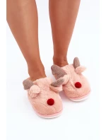 Dámské Plyšové Pantofle S Motivem Sobů Růžové Sennalith